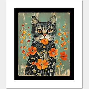 Siberian Cat Flowers Photo Art Funny Cat Lover Gift Idea Posters and Art